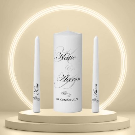 wedding unity candles with 2 side candles white